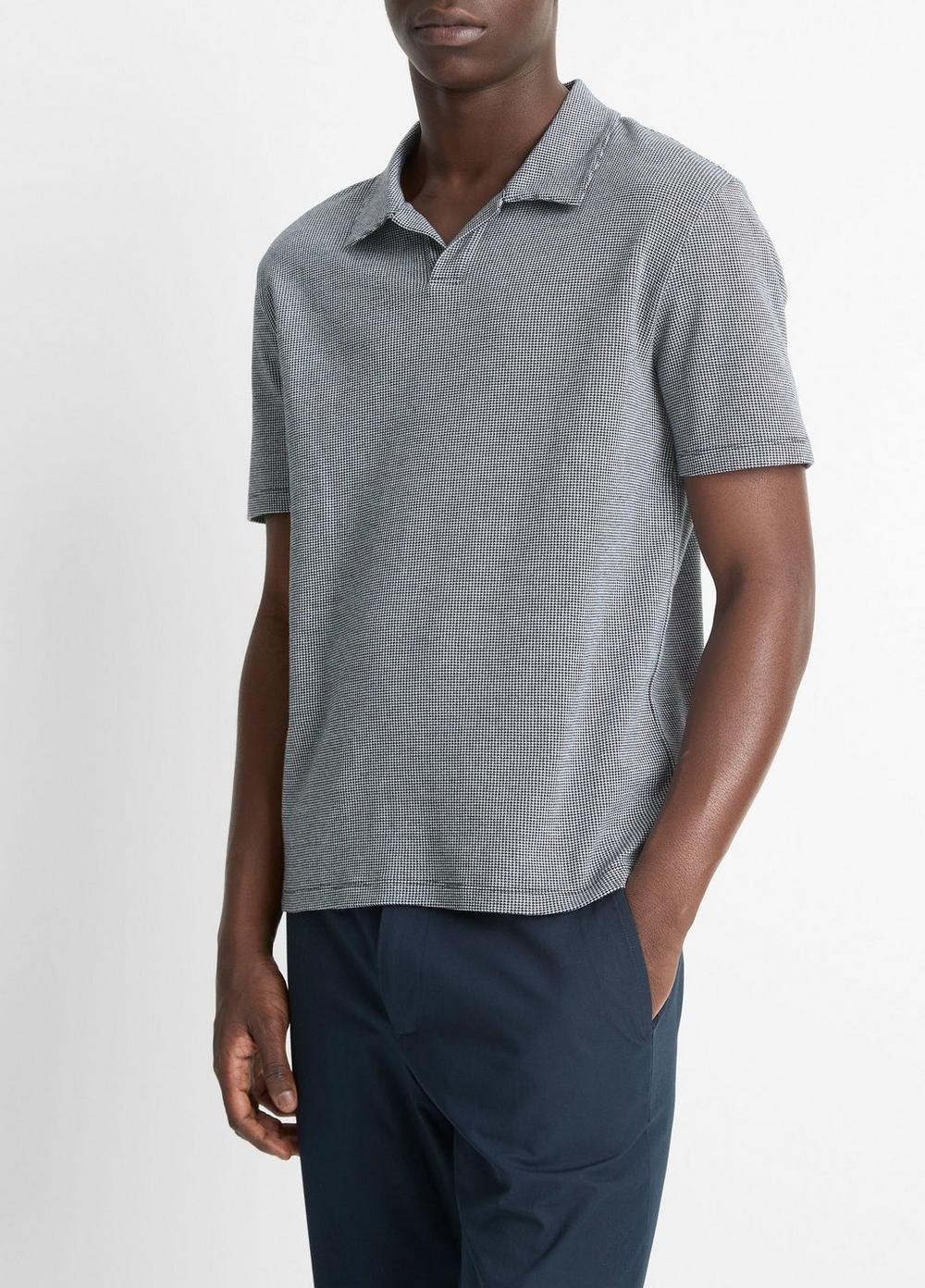 Houndstooth Pima Cotton Johnny-Collar Polo Shirt Product Image