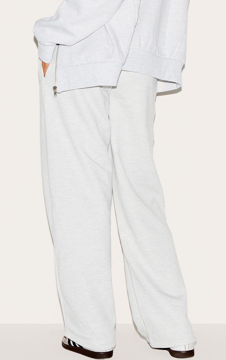 PRETTYLITTLETHING Ash Grey Premium Embroidered Oversized Wide Leg Sweatpants Product Image