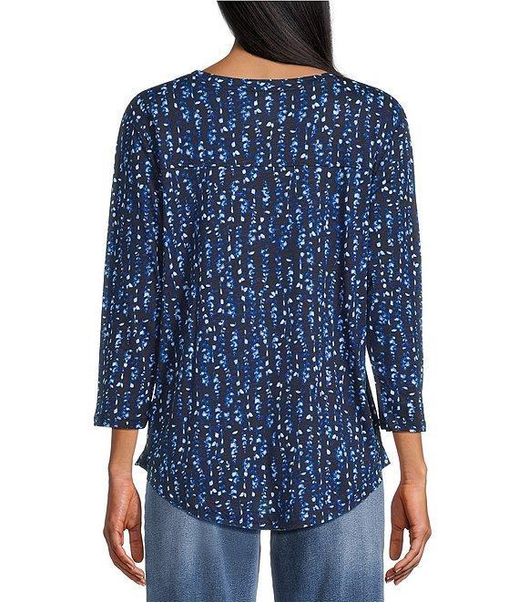 Westbound Petite Size Celestial Solar Leaves 3/4 Sleeve Crew Neck Knit Top Product Image