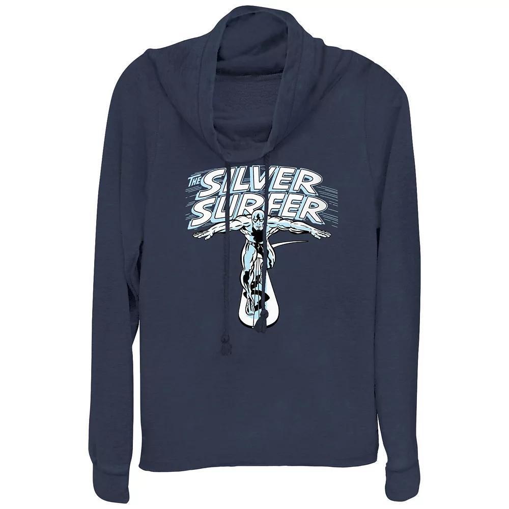 Plus Size Marvel Fantastic Four The Silver Surfer Poster Cowlneck Graphic Lightweight Long Sleeve, Women's, Size: 1XL, Blue Product Image