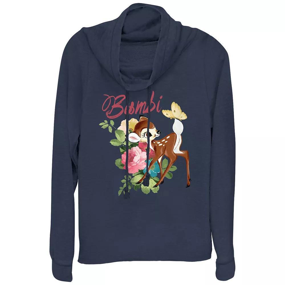 Disneys Bambi Painting Womens Cowlneck Graphic Lightweight Long Sleeve, Girls Blue Product Image