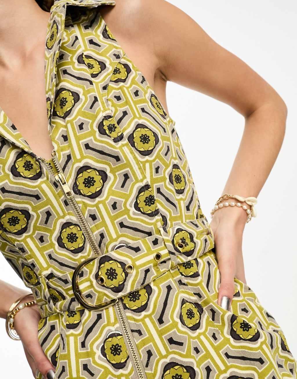 ASOS DESIGN twill belted zip front sleeveless jumpsuit Product Image