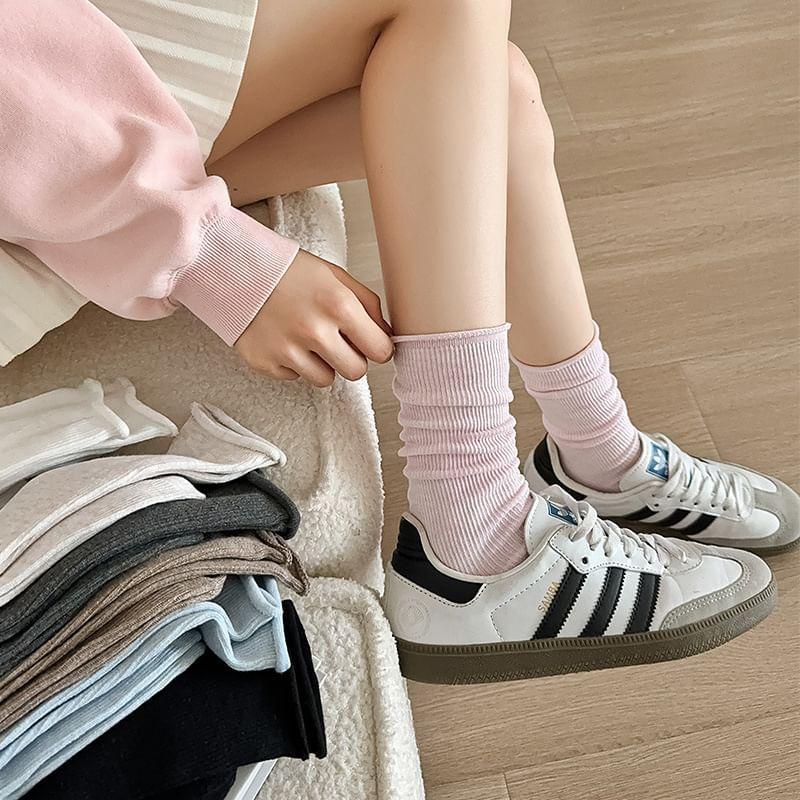 Plain Ribbed Crew Socks Product Image