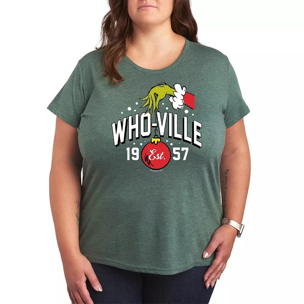 Plus Size Dr. Seuss Who-Ville Grinch Hand Graphic Tee, Womens Grey Green Product Image