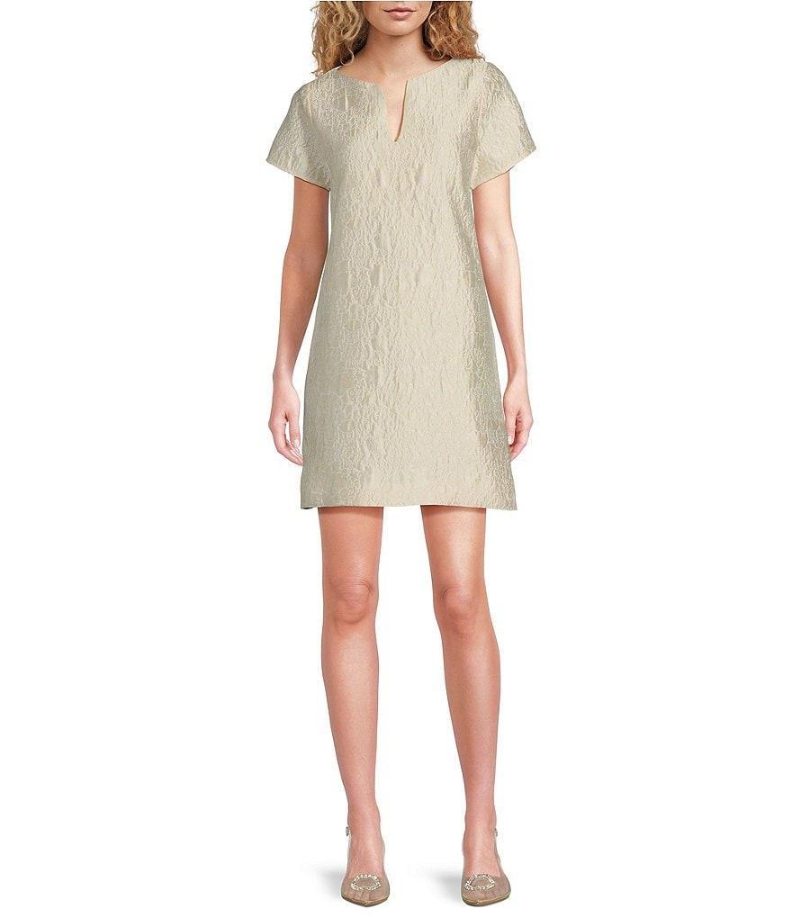 Abbey Glass Lulu Jacquard V-Neck Short Sleeve Mini Shift Dress Product Image