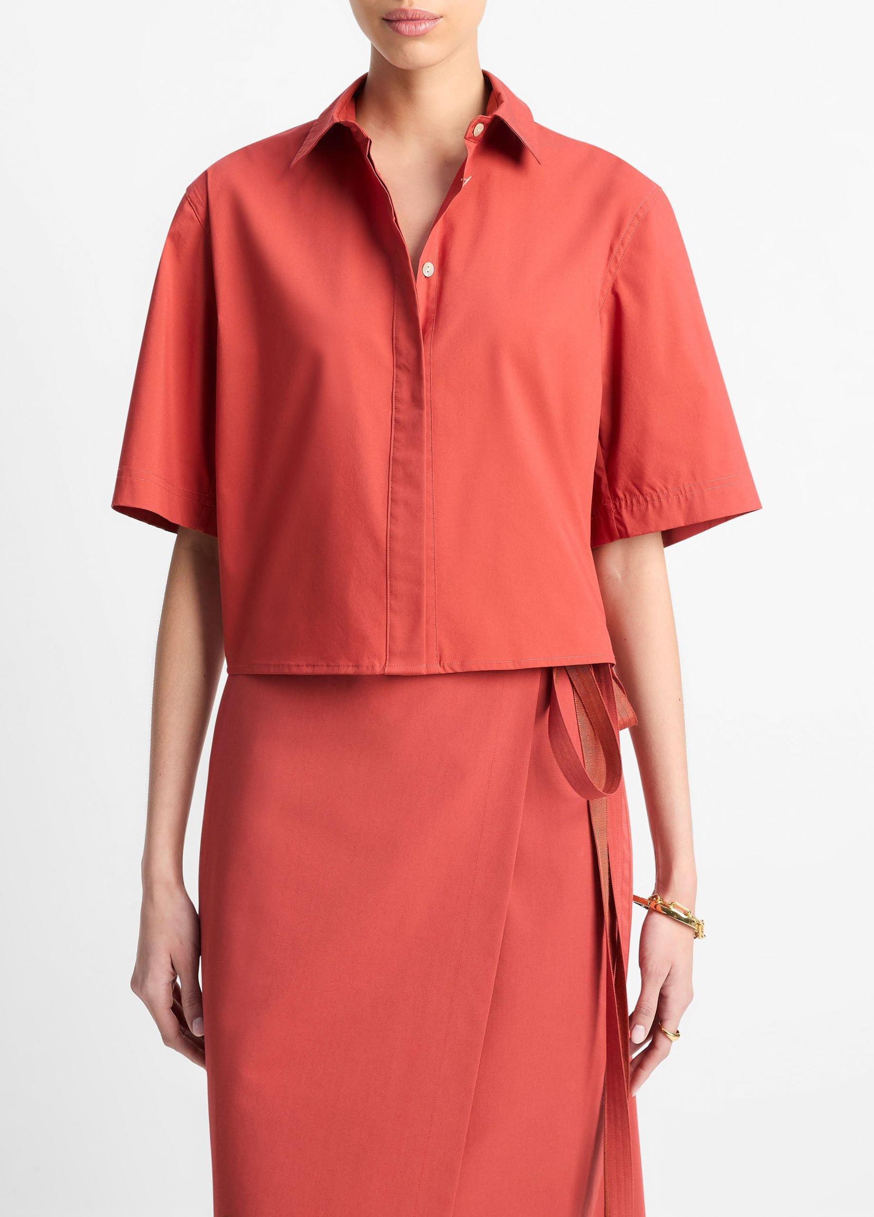Cotton Short-Sleeve Cropped Shirt Product Image