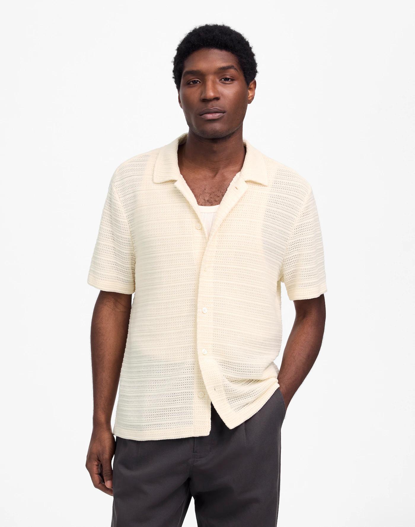 Jacquard-Knit Short-Sleeve Button-Up Shirt Product Image