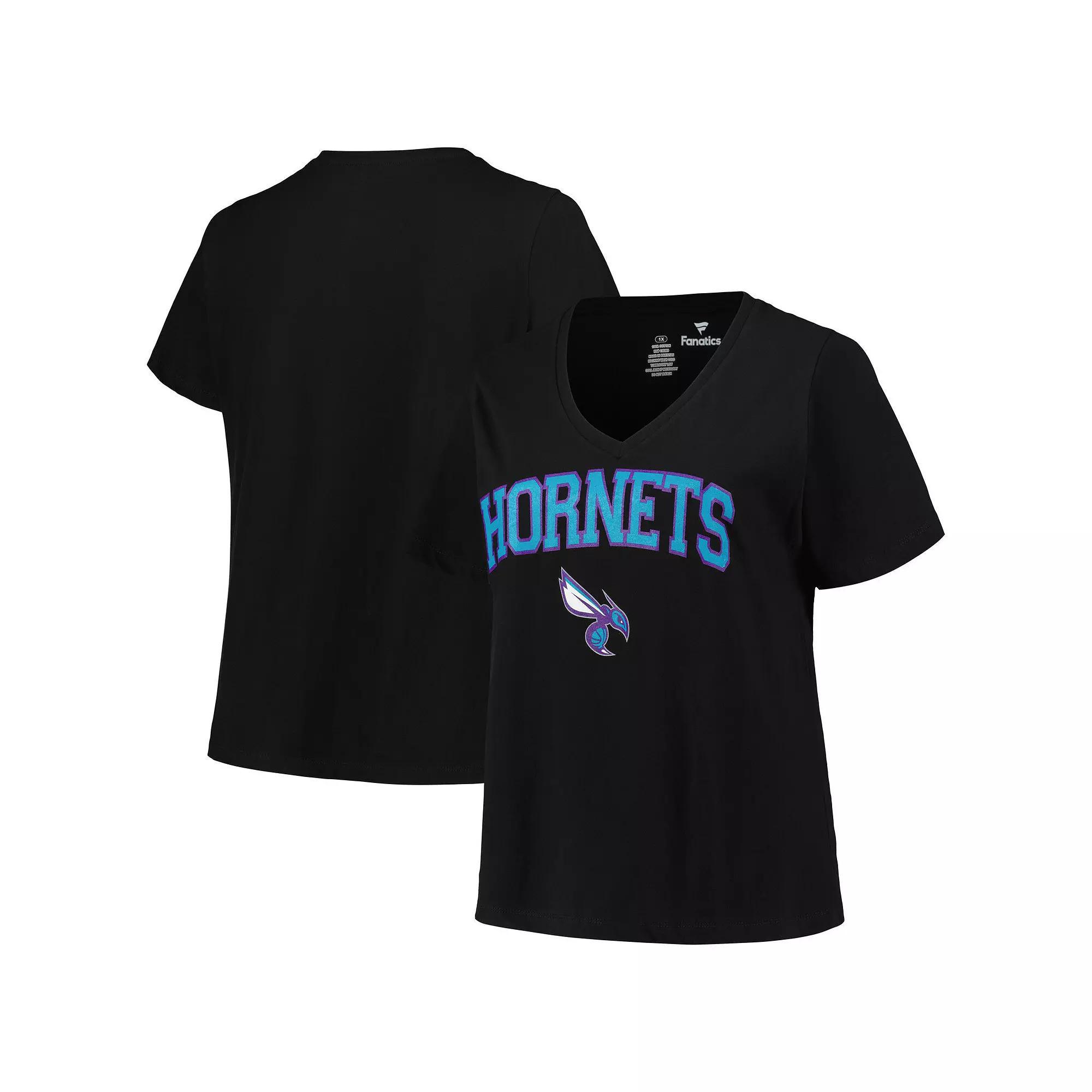 Women's Profile Black Charlotte Hornets Plus Size Arch Over Logo V-Neck T-Shirt, Size: 3XL, Chr Black Product Image