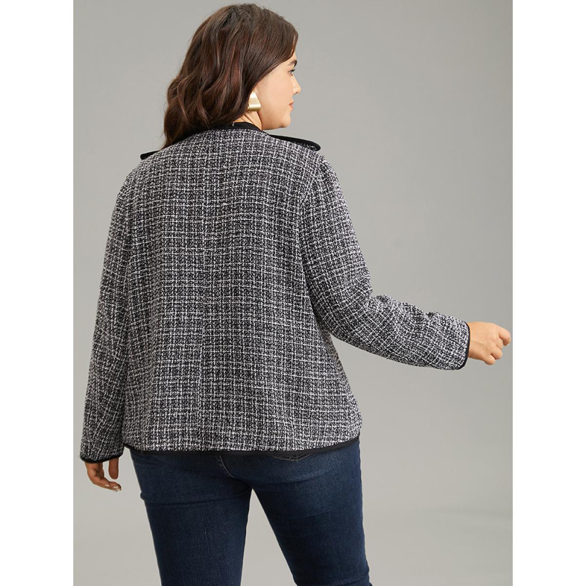 Plus Size Tweed Pocket Button Detail Jacket Women Black Lined Pocket Work Jackets BloomChic 22-24/3X Product Image