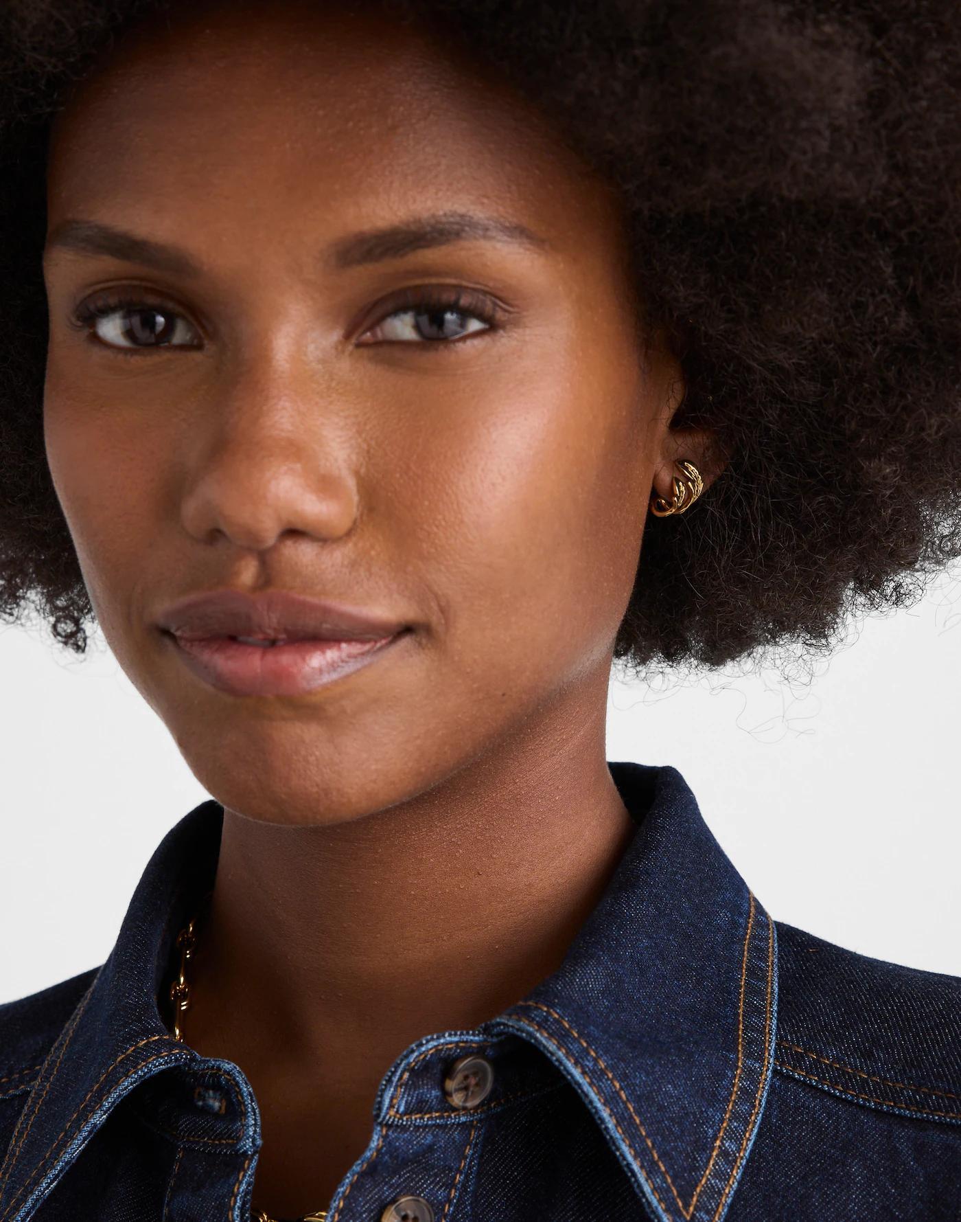 Monstera Leaf Double Huggie Hoop Earrings Product Image