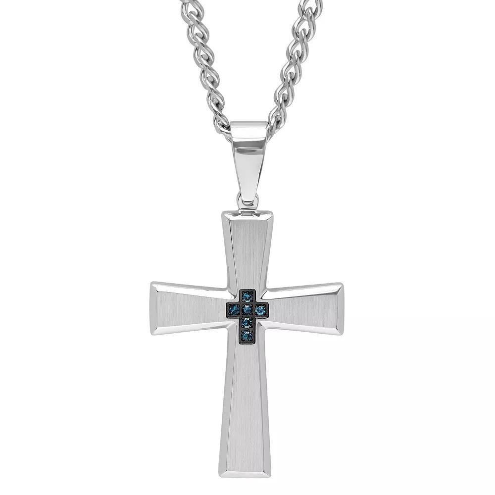 Men's Blue Diamond Accent Stainless Steel Cross Pendant Necklace, Size: 24" Product Image