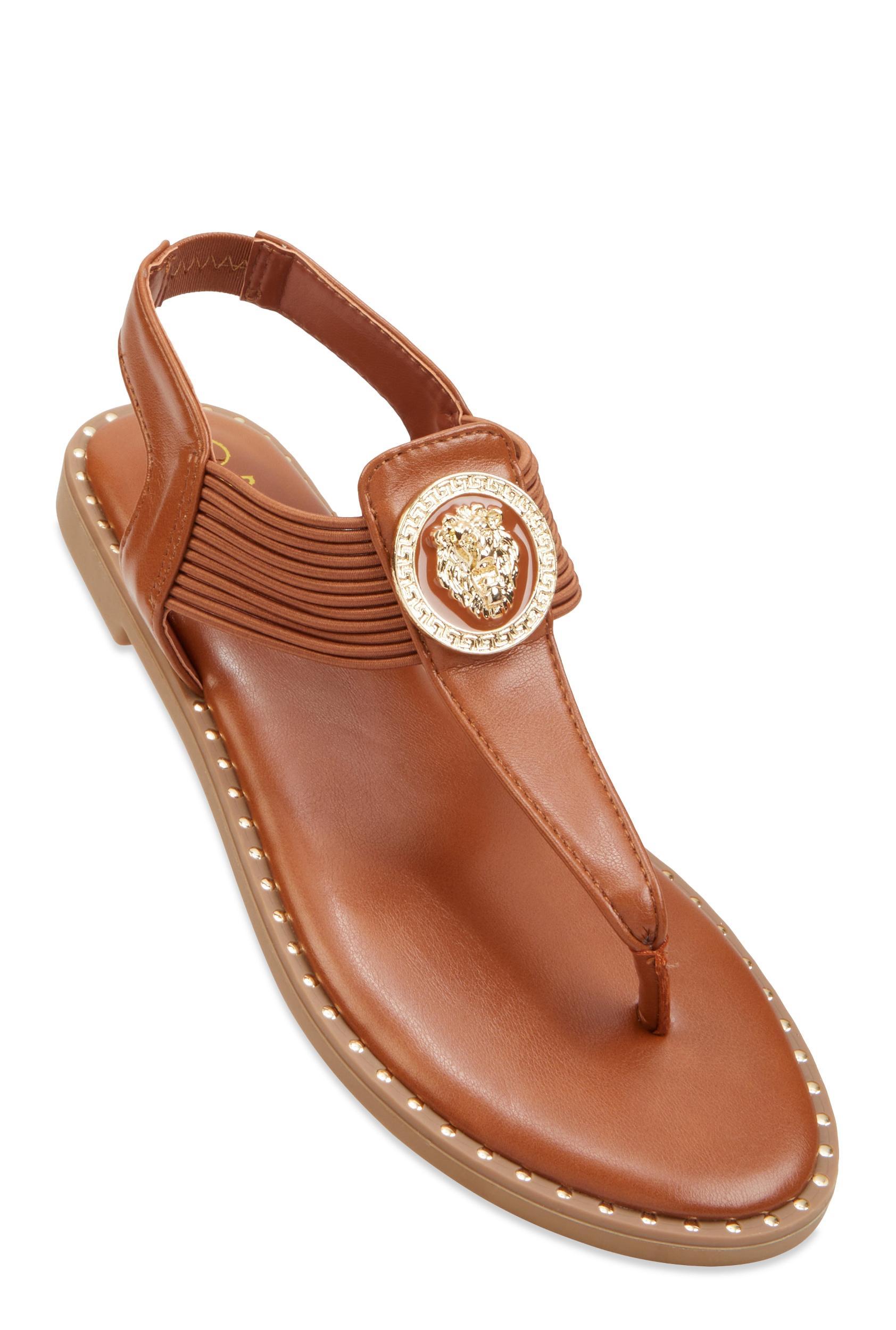 Womens Lion Pendant Corded Thong Sandals Product Image