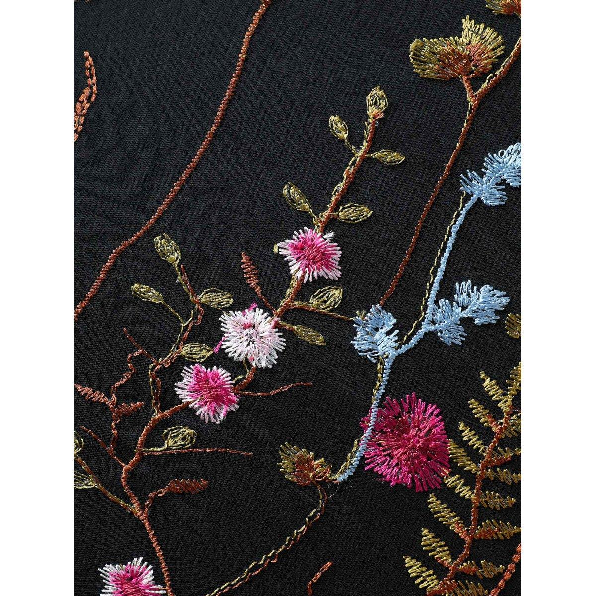 Plus Size Floral Embroidery Belted Midi Dress Black Women V-neck Sleeveless Curvy BloomChic 28/5X Product Image