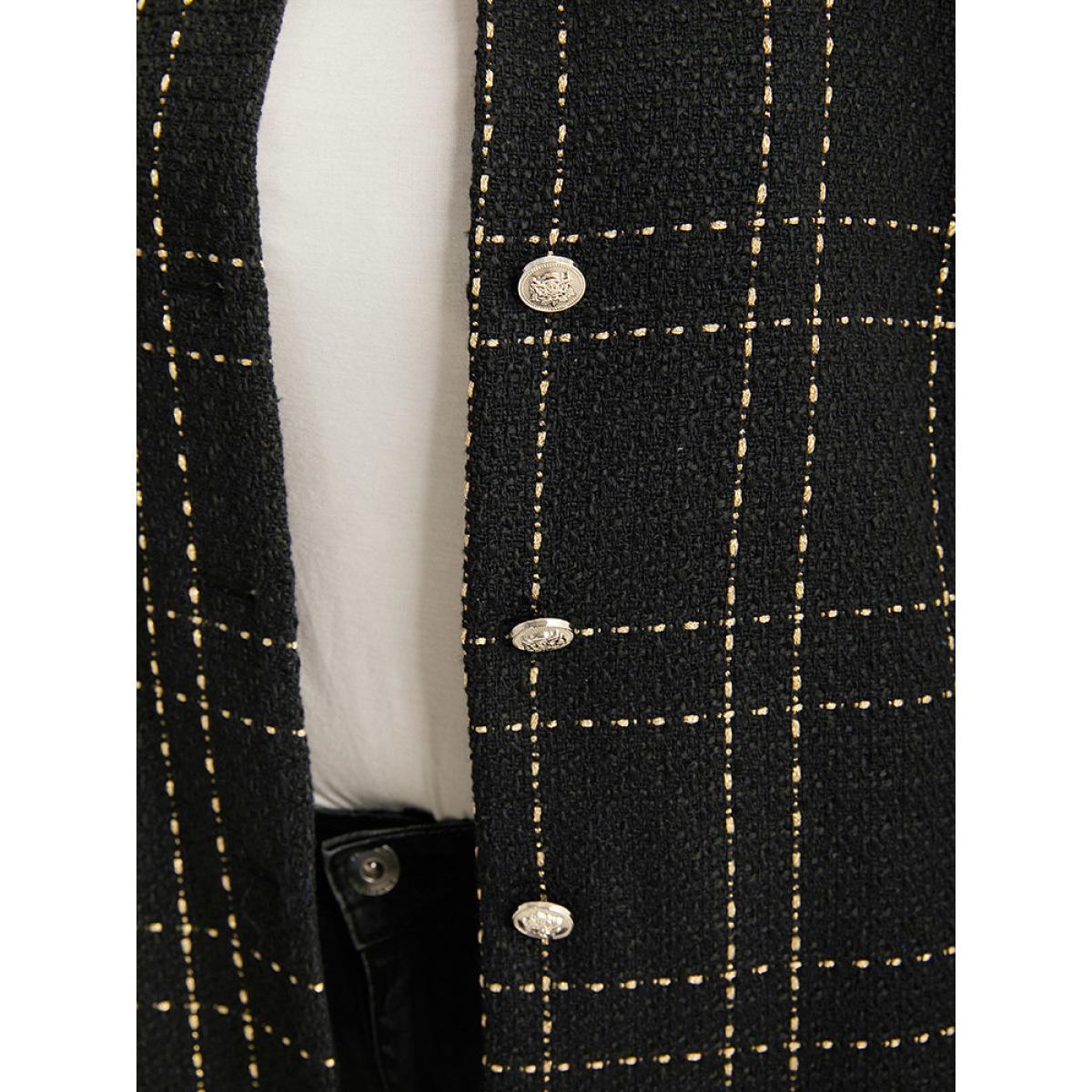 Plus Size Plaid Pattern Button Up Crew Neck Coat Women Black Casual Texture Ladies Dailywear Winter Coats BloomChic 22-24/3X Product Image