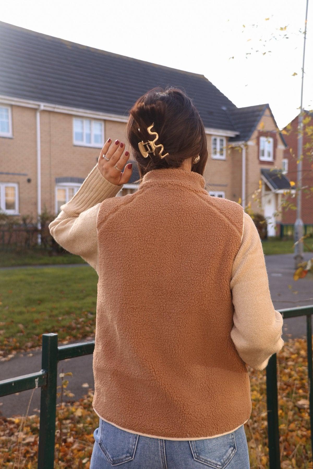 Reversible Fleece Quilted Zip Up Vest - Camel - FINAL SALE Product Image
