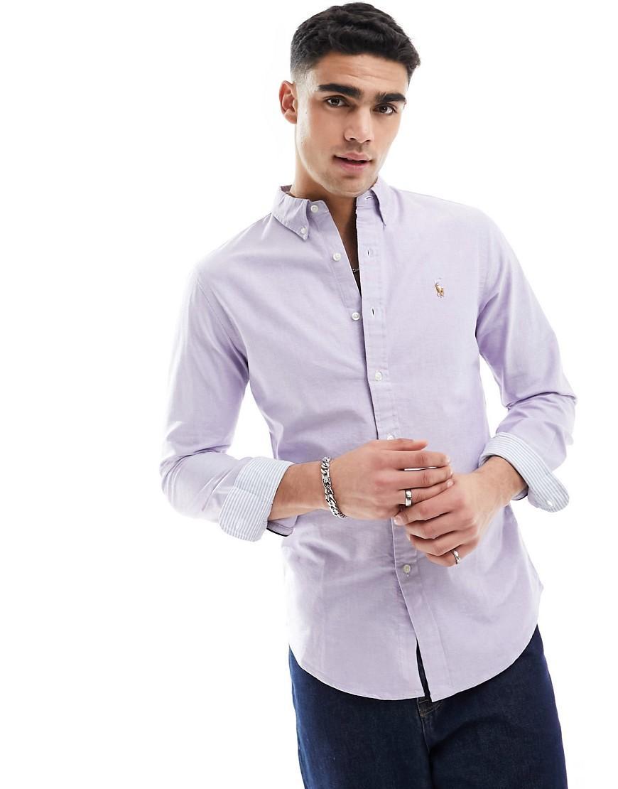 Polo Ralph Lauren icon logo oxford shirt slim fit in lilac Product Image