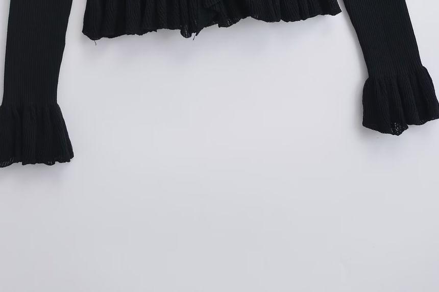 Cold-Shoulder Plain Ruffle Sweater Product Image