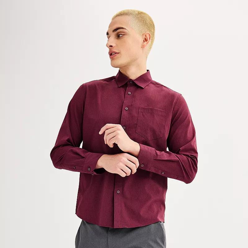 Men's FLX Performance Untucked-Fit Long Sleeve Button Down Shirt, Size: Small, Mineral Black Product Image