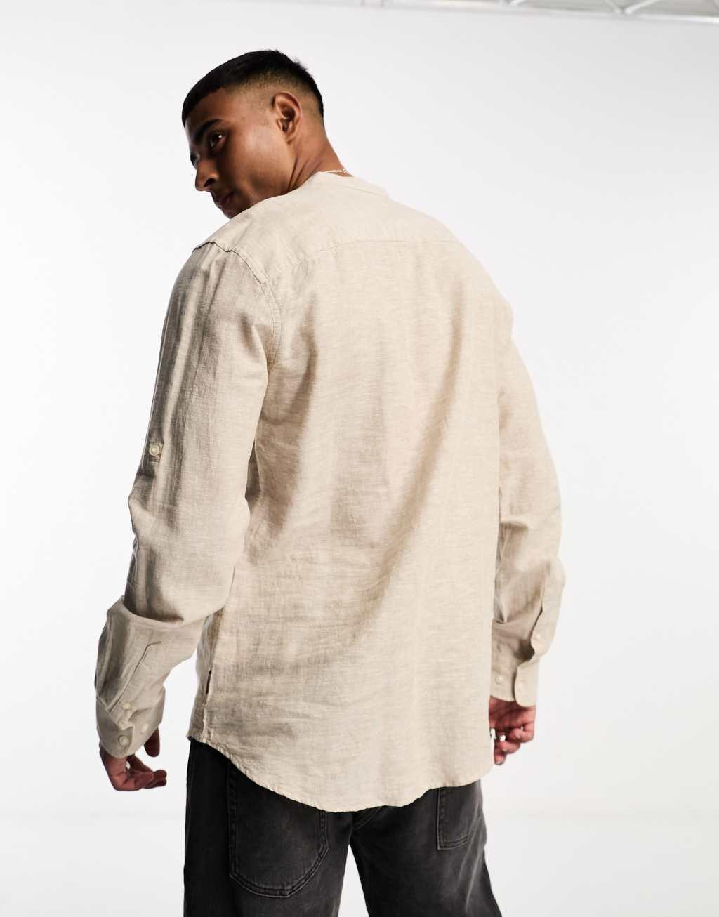 Only & Sons linen mix overhead shirt in beige Product Image