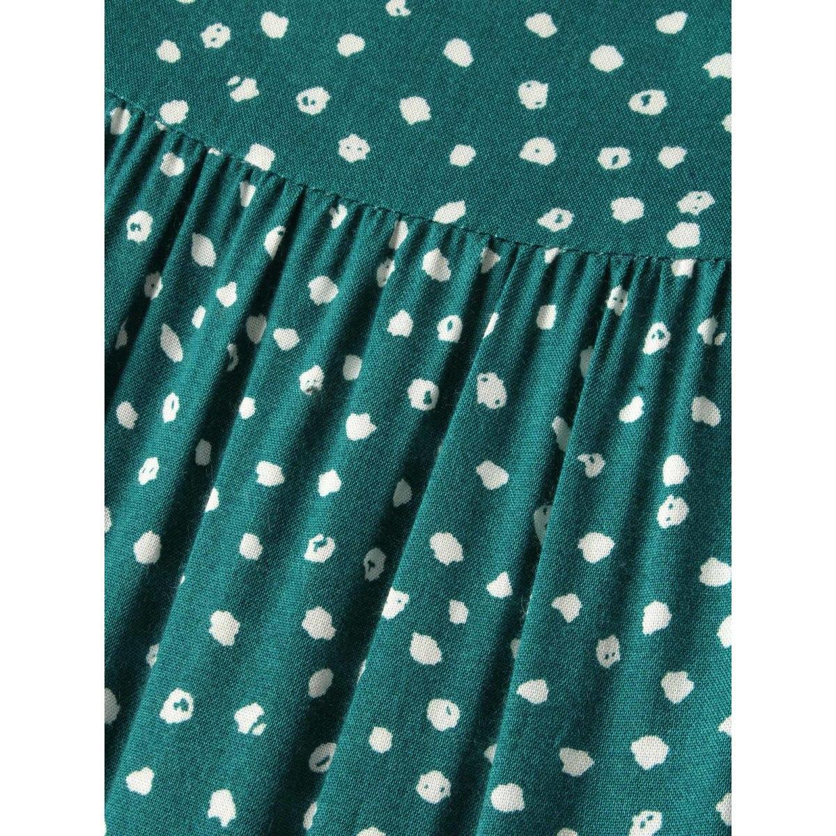 Plus Size Polka Dot Pocket Cap Sleeve Gathered Layered Dress Cyan Women Casual Gathered Round Neck Cap Sleeve Curvy Midi Dress BloomChic 26/4X Product Image