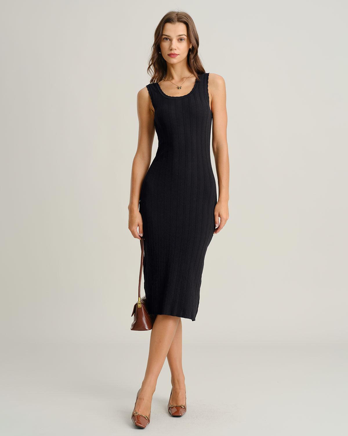 Black U Neck Bodycon Sleeveless Sweater Dress Product Image
