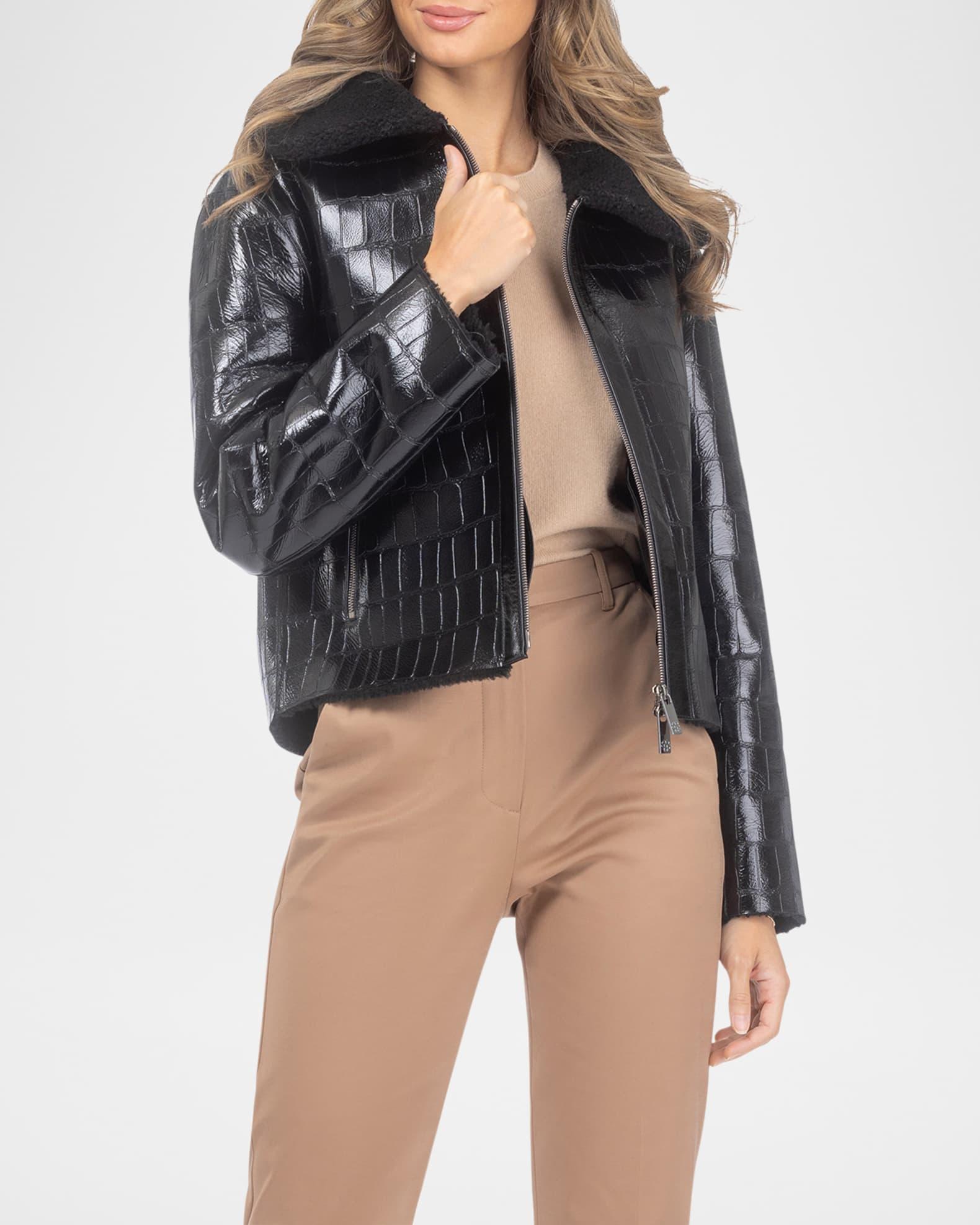 Shearling Lamb Croco Embossed Zip Jacket Product Image