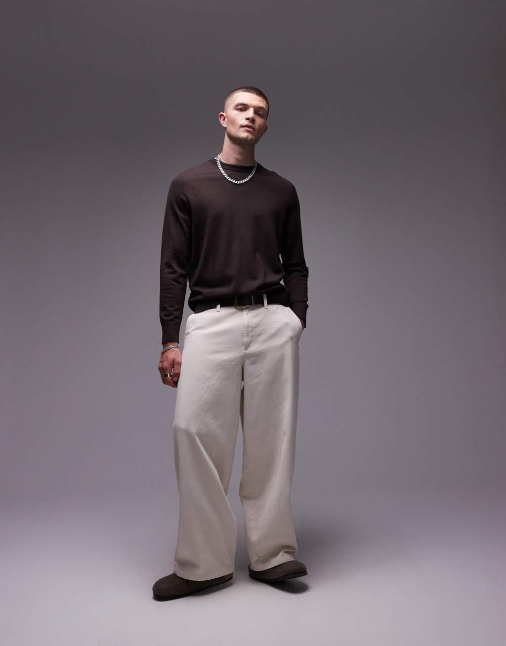 ARKET merino wool sweater with crew neck in brown Product Image