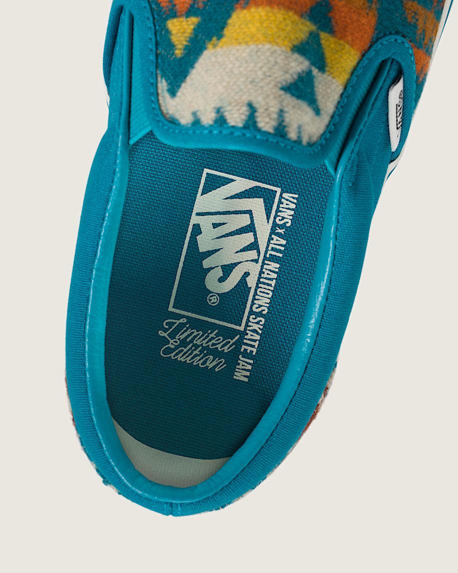 Van Doren Approved X All Nations Classic Slip-On Shoe in Turquoise Blue| Vans US Product Image