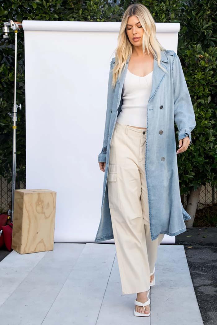Denim Garment Washed Trench Coat Product Image