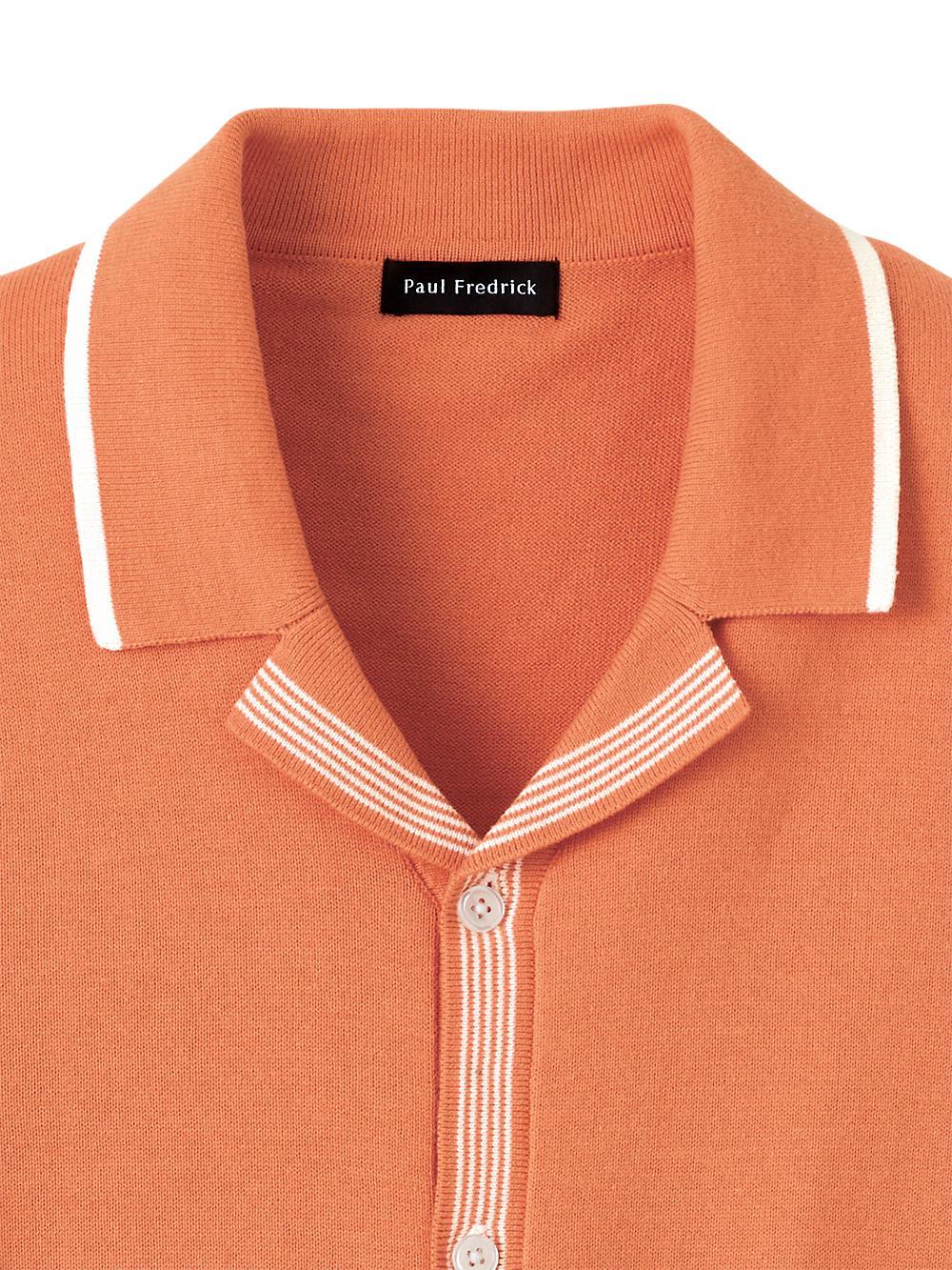 Cotton Button Front Camp Collar Sweater - Orange Product Image