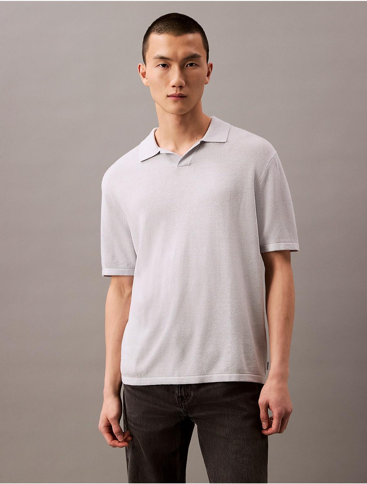 Calvin Klein Men's Linen Blend Polo Shirt - Blue - M Product Image