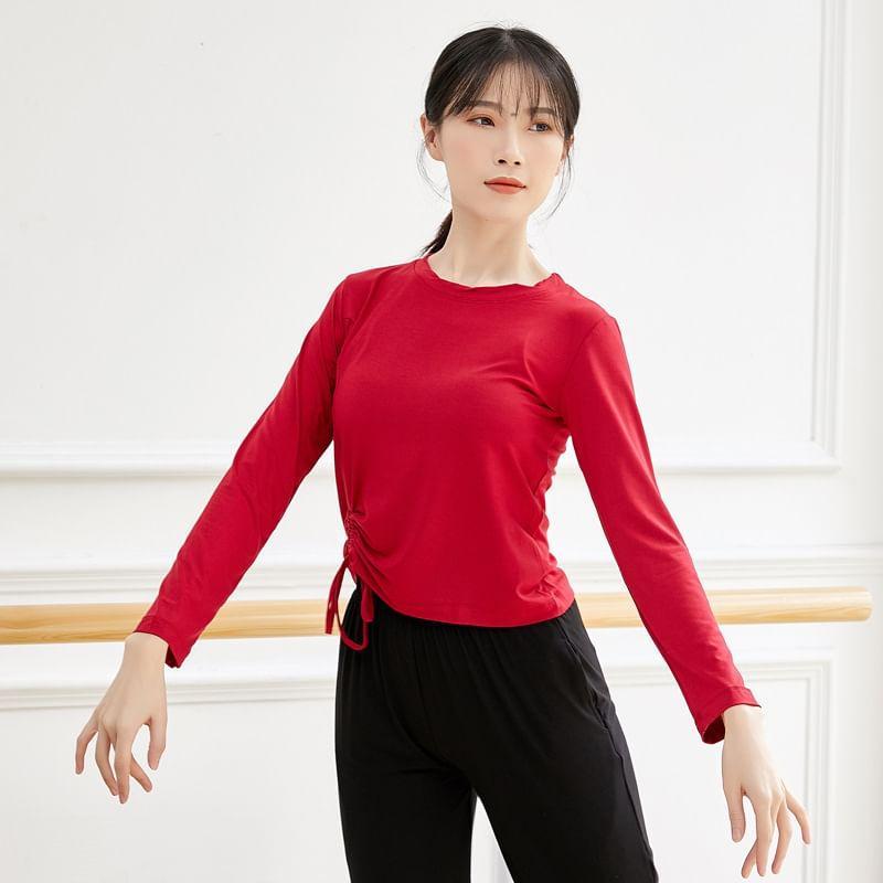 Long-Sleeve Crew Neck Plain Drawstring Dance T-Shirt Product Image