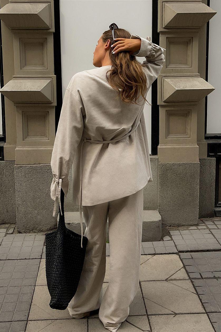 Tie Detail Straight Fit Linen Blend Blazer Product Image