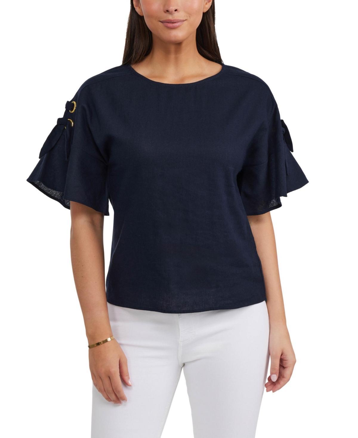 Women's Ellen Tracy Linen Flutter Sleeve Top, Size: XS, Geranium Pink Product Image