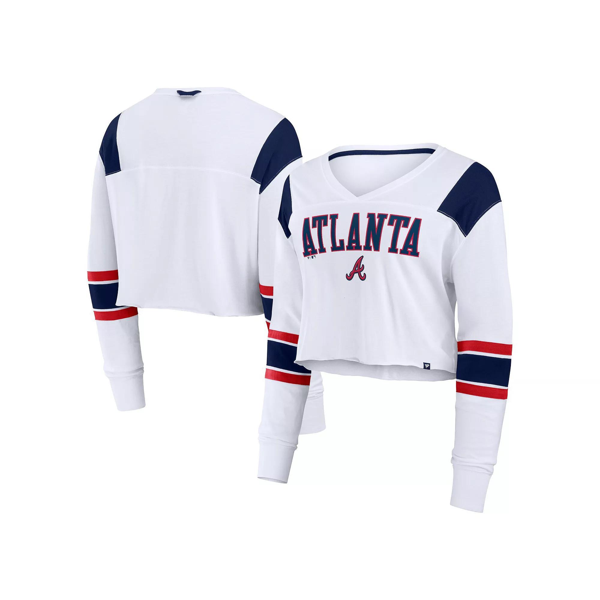 Women's Fanatics  White Atlanta Braves Stretch Cropped Fashion Long Sleeve T-Shirt, Size: Small Product Image