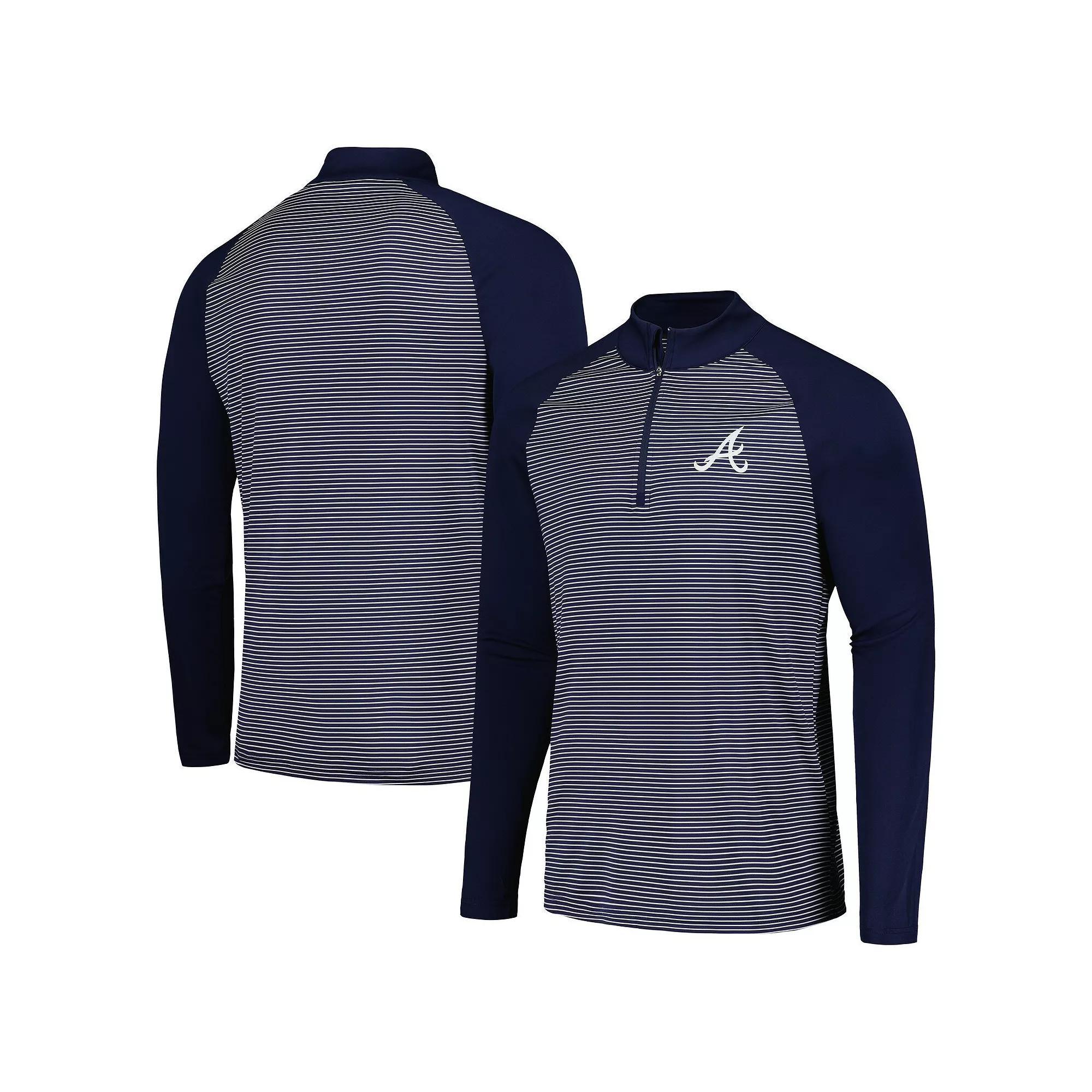 Men's Levelwear Navy Atlanta Braves Charter Striped Raglan Quarter-Zip Top, Size: Medium, Blue Product Image