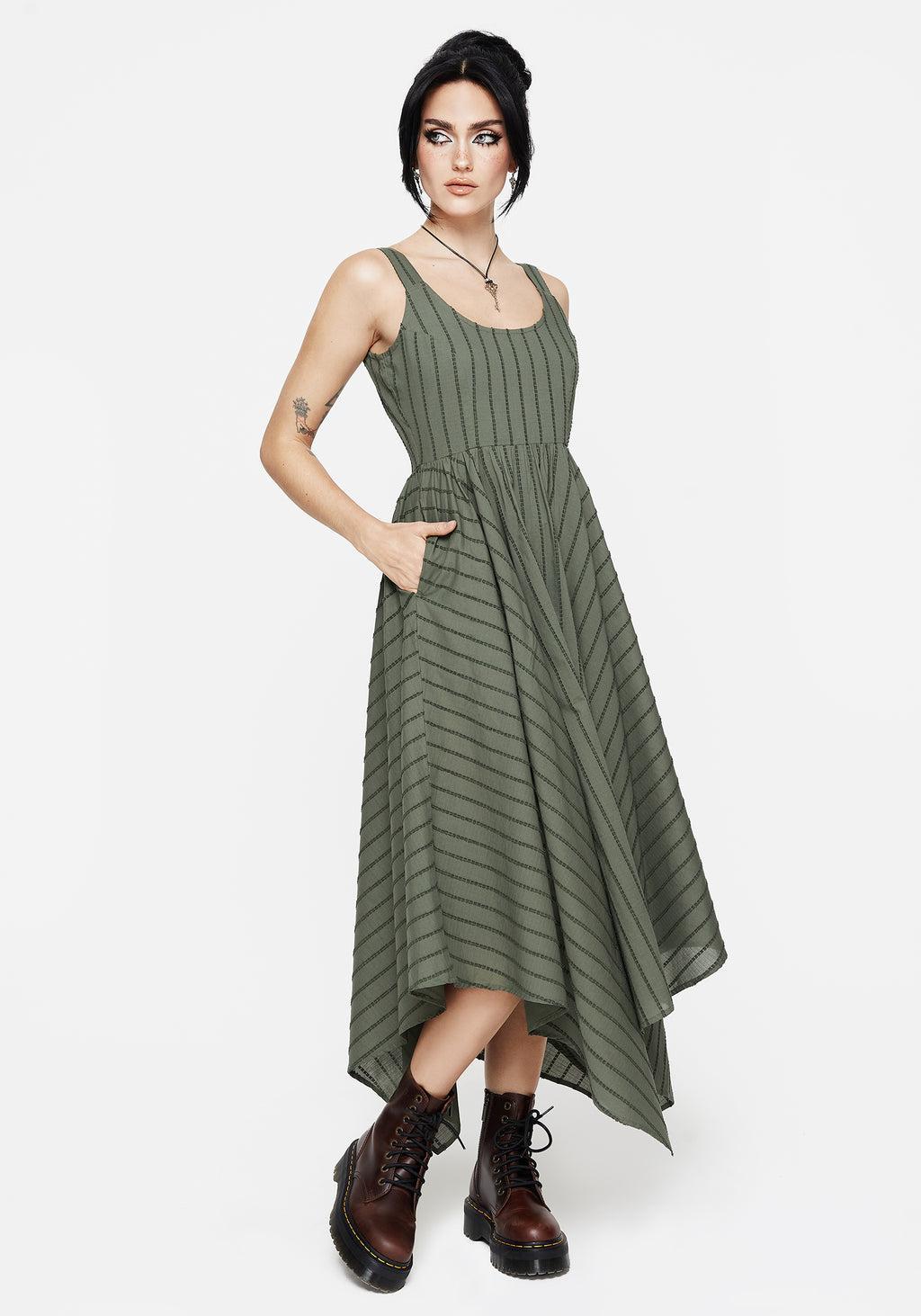 Blythe Cotton Handkerchief Hem Midaxi Dress - Green Product Image