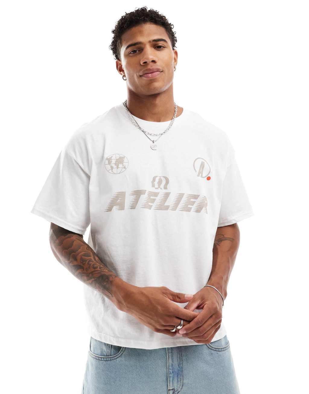 ASOS DESIGN boxy oversized t-shirt with sports graphic in white Product Image