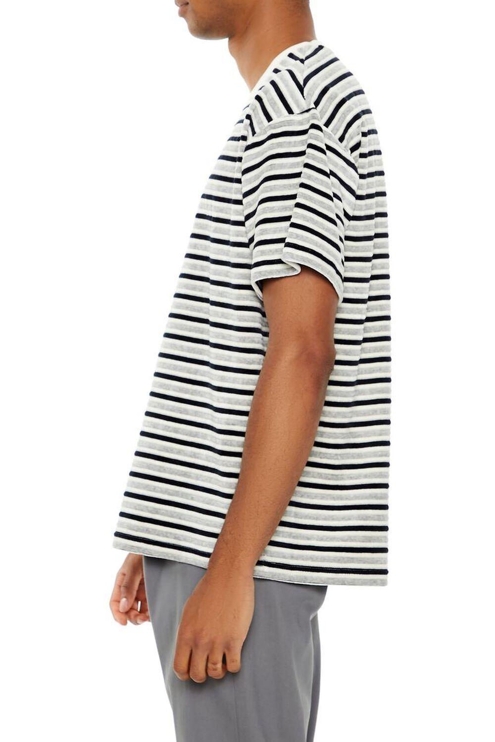 Oversized Textured Velour Stripe Crew Tee | Forever 21 Product Image