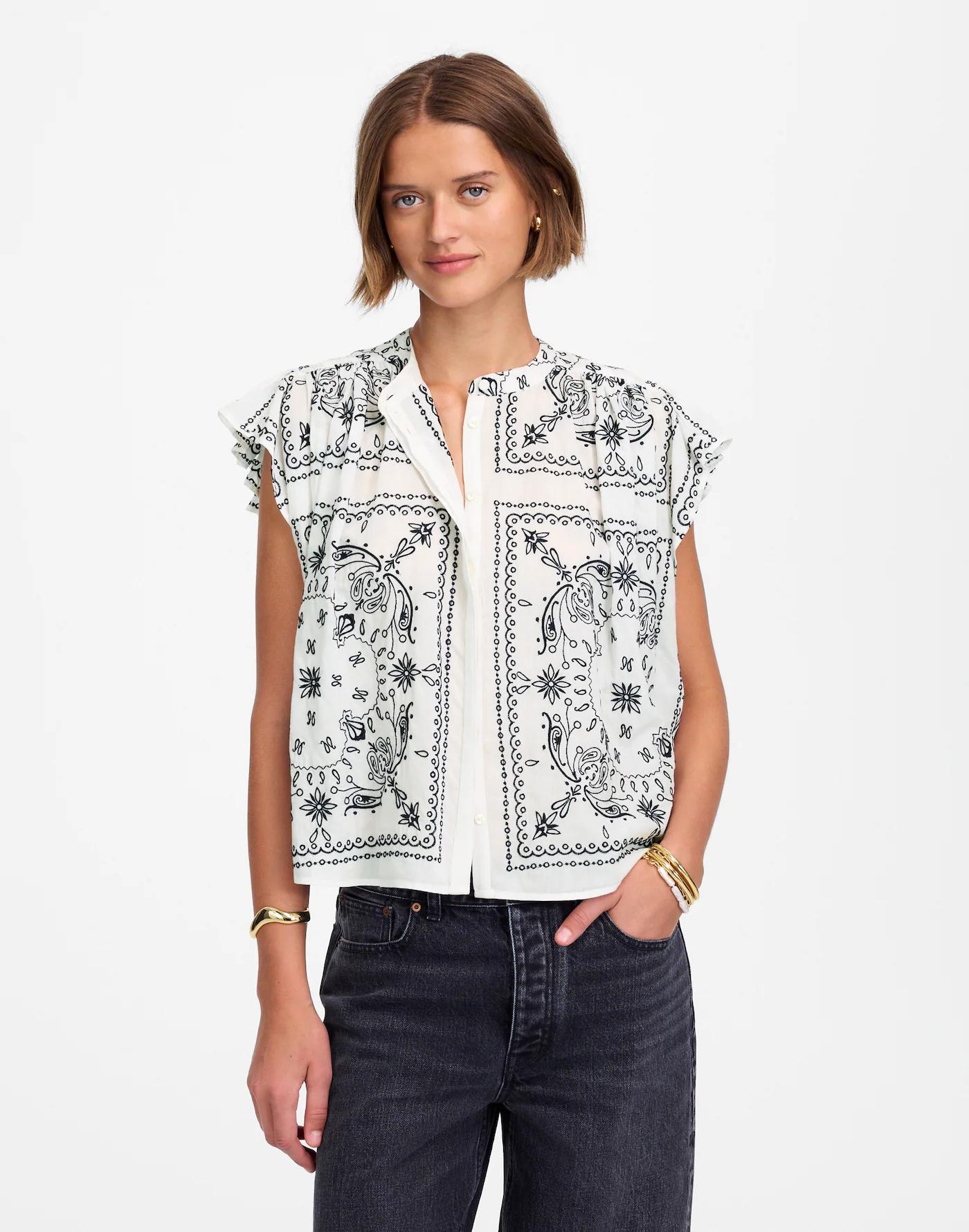 Poplin Shirred Button-Up Shirt Product Image