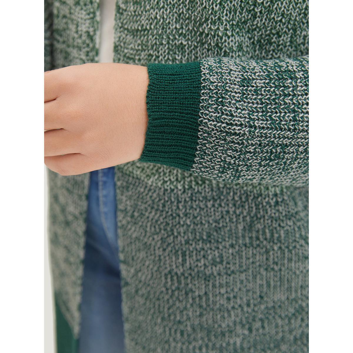 Plus Size Colorblock Drop Shoulder Patchwork Cardigan Green Women Casual Loose Long Sleeve Dailywear Cardigans BloomChic 10/M Product Image