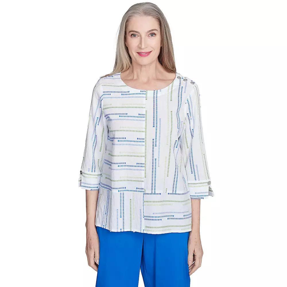 Petite Alfred Dunner Spliced Textured Jacquard Top, Women's, Size: Large Petite, Blue Team Product Image