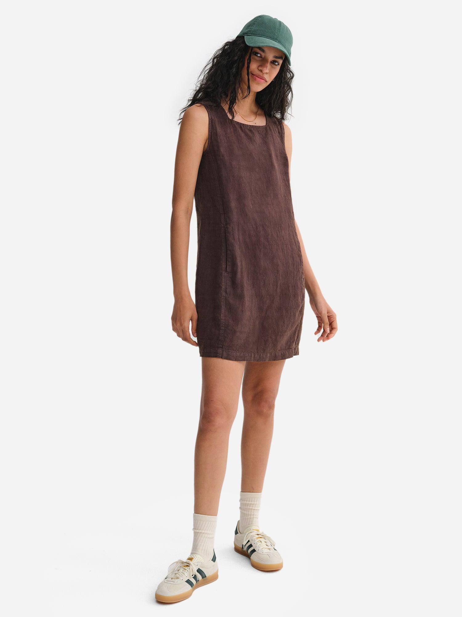 Organic Linen Square Neck Mini Dress Female Product Image