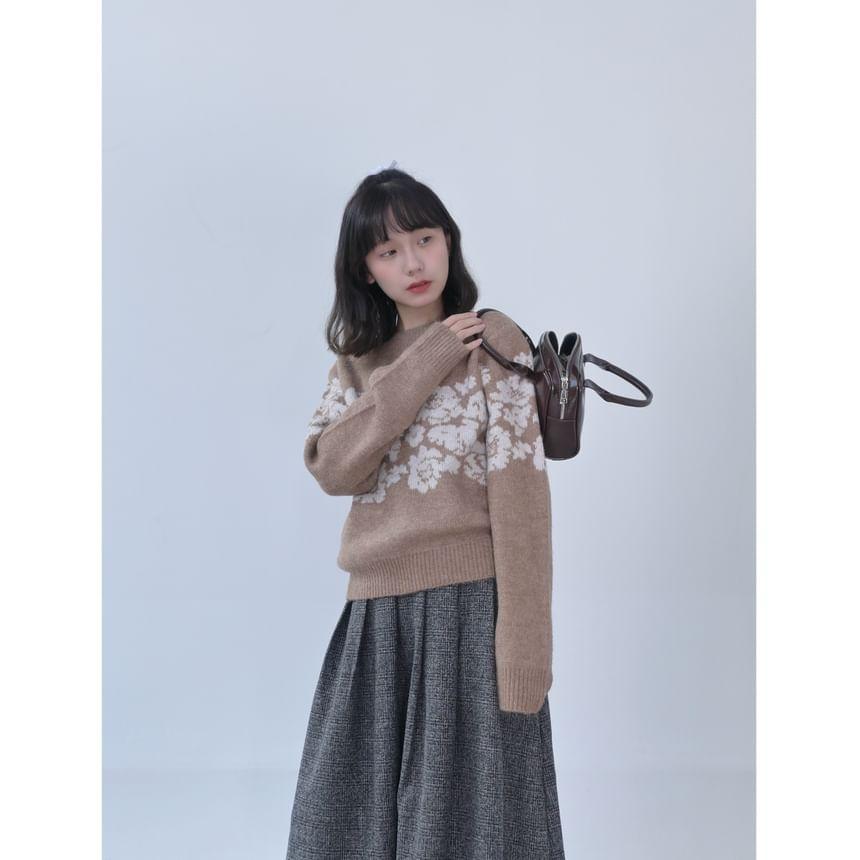 Round Neck Flower Oversized Sweater Product Image