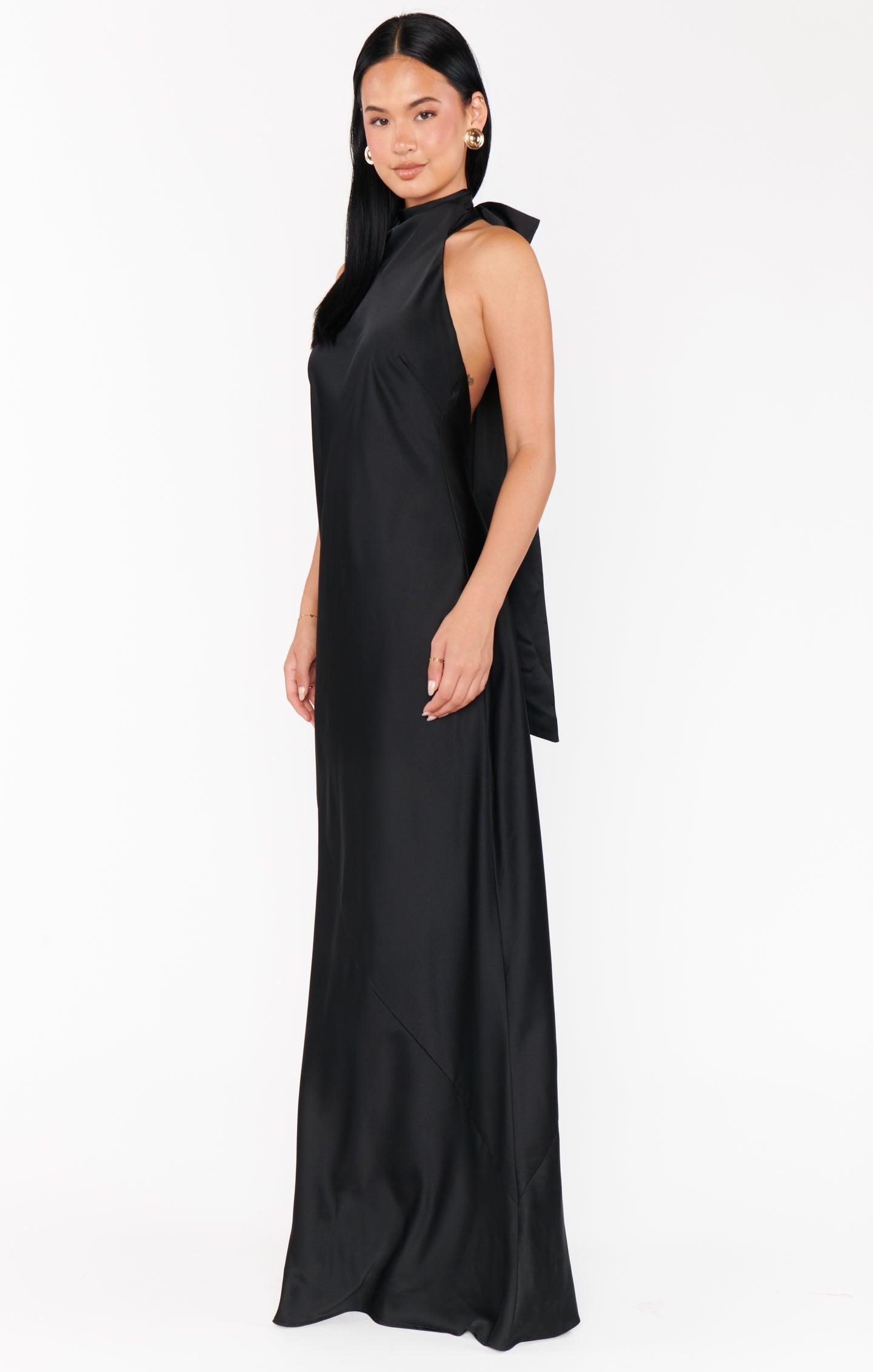 Lisa Maxi Dress ~ Black Luxe Satin Product Image