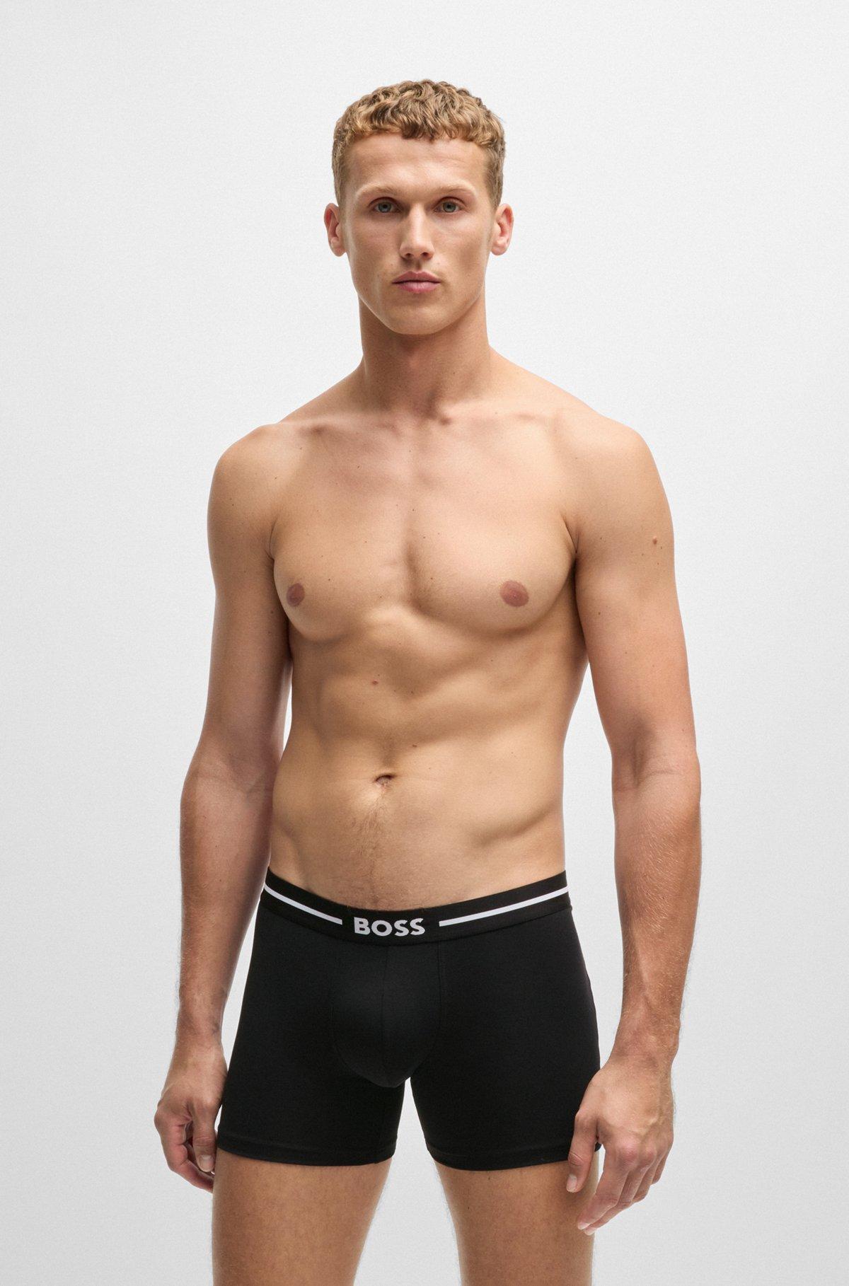 Three-pack of stretch-cotton boxer briefs with logos Product Image