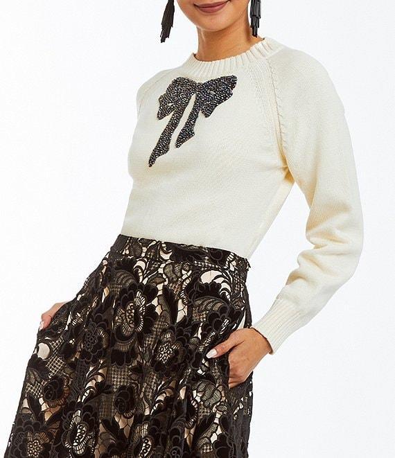 Mestiza New York Delilah Crew Neck Raglan Shoulder Long Sleeve Bead Embellished Bow Sweater Product Image