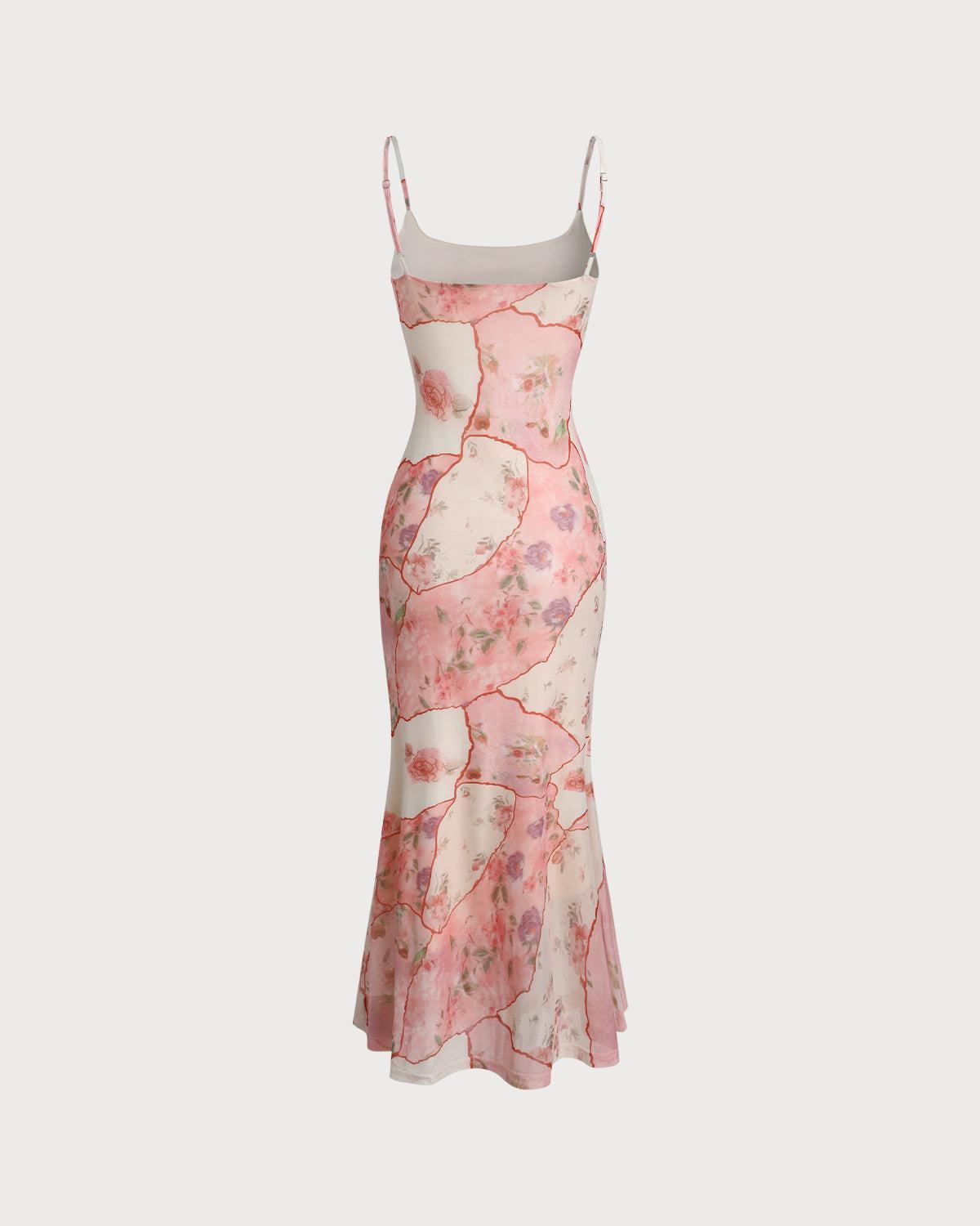 Pink Floral Bodycon Slip Midi Dress Product Image