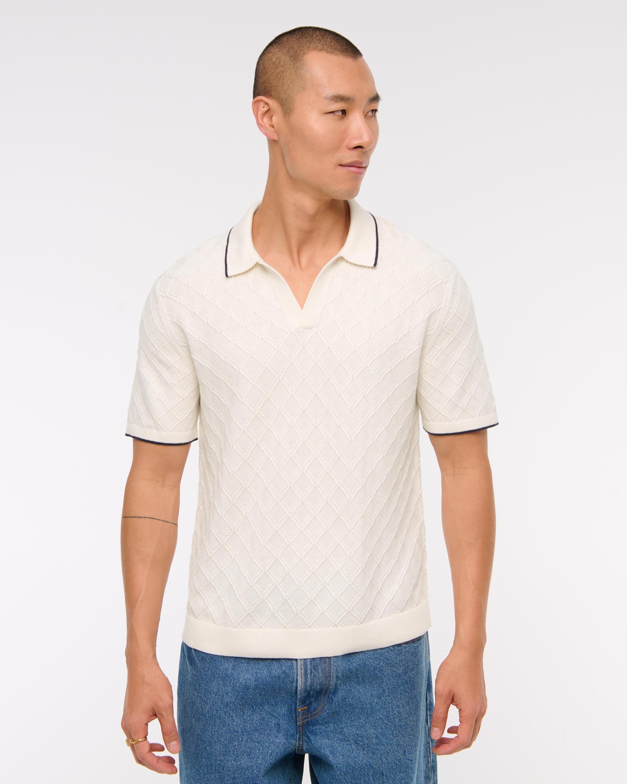 Preppy Tipped Johnny Collar Sweater Polo Product Image