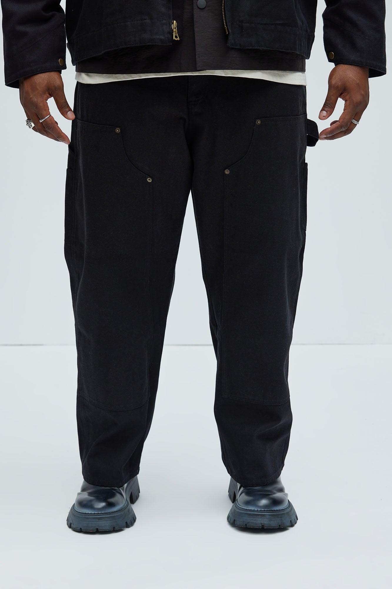 Alexander Double Knee Straight Utility Canvas Pants - Black Product Image